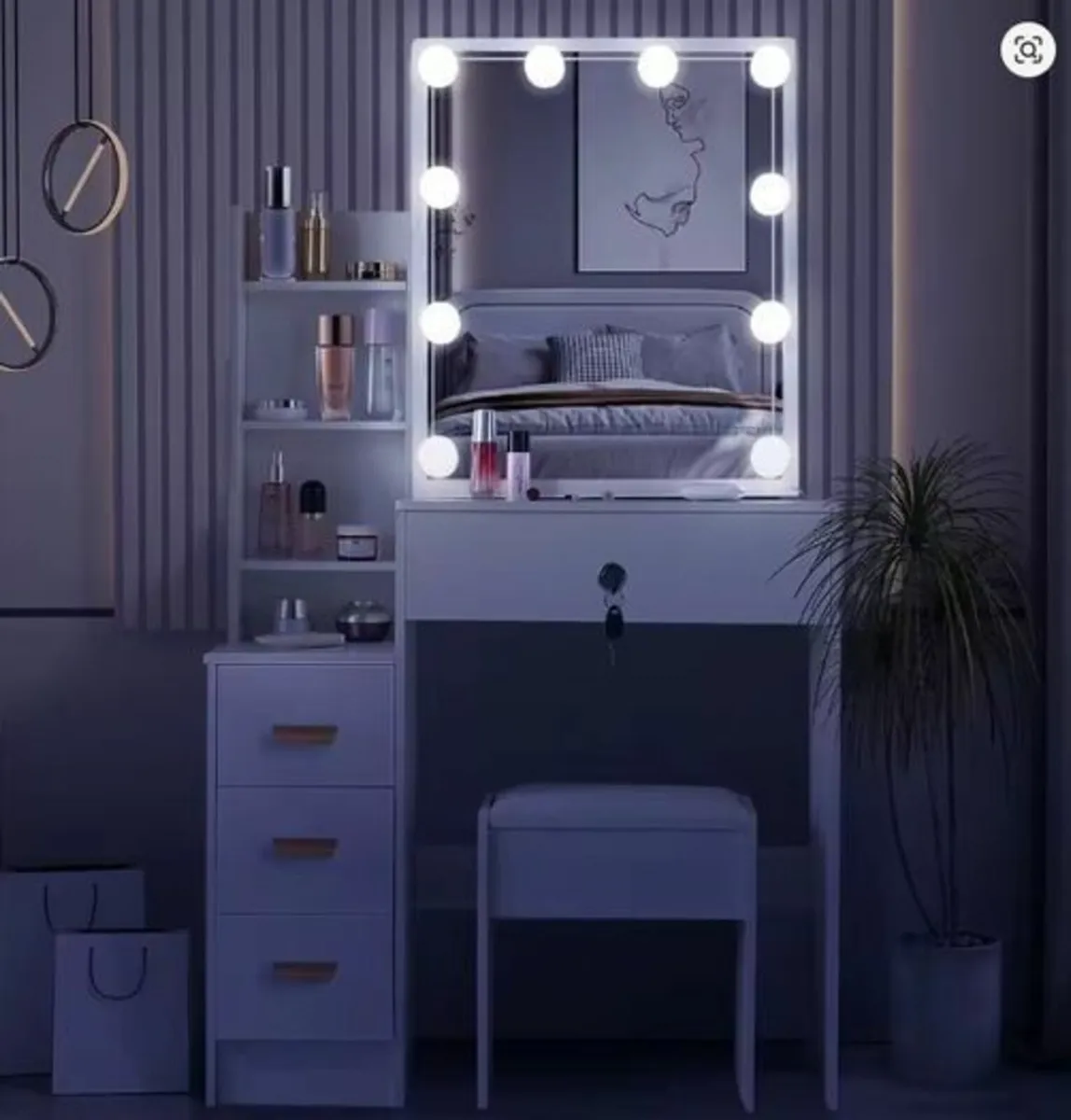 Dressing Table LED with Mirror & Stool - Image 1