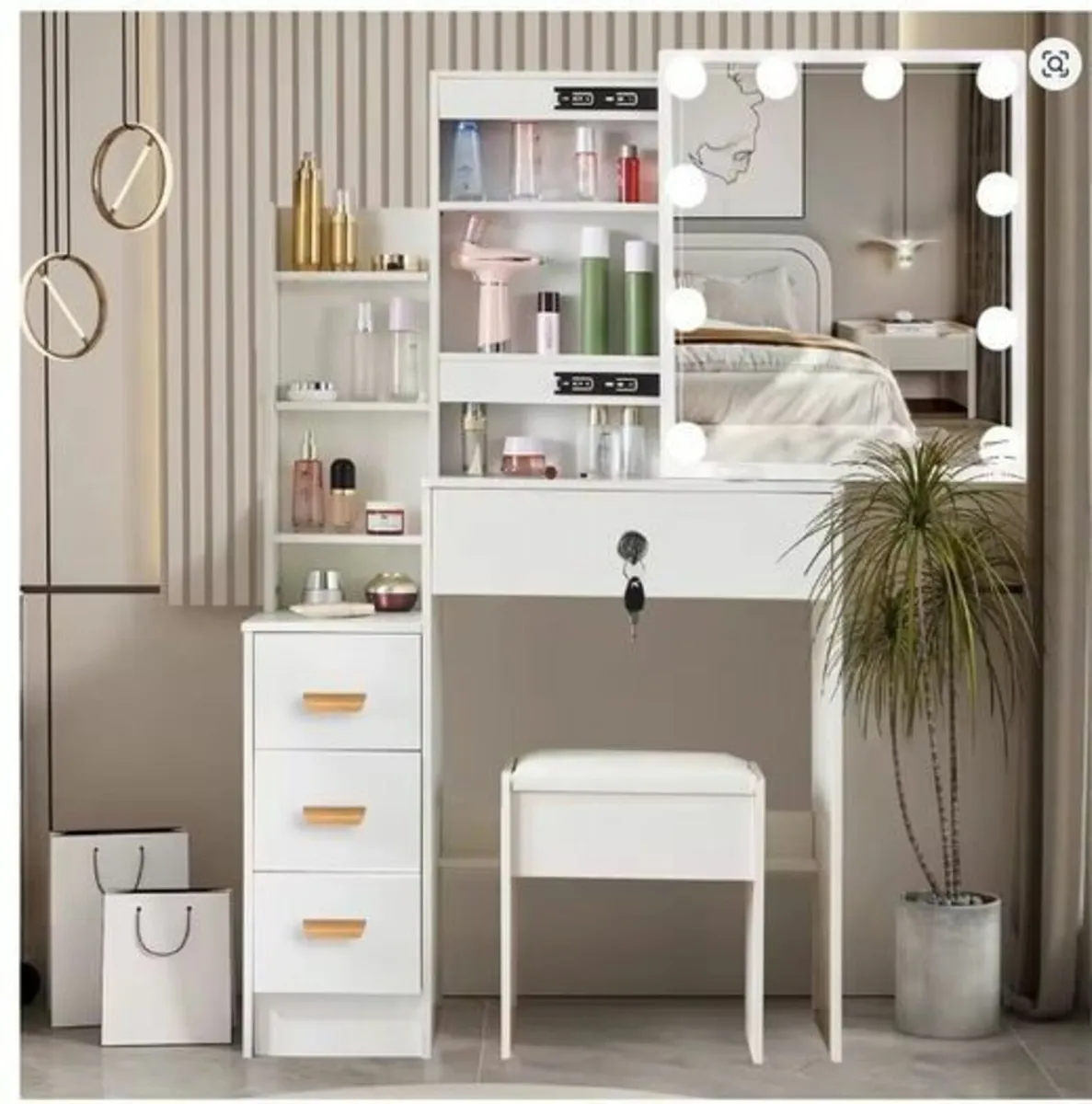 Dressing Table LED with Mirror & Stool - Image 2