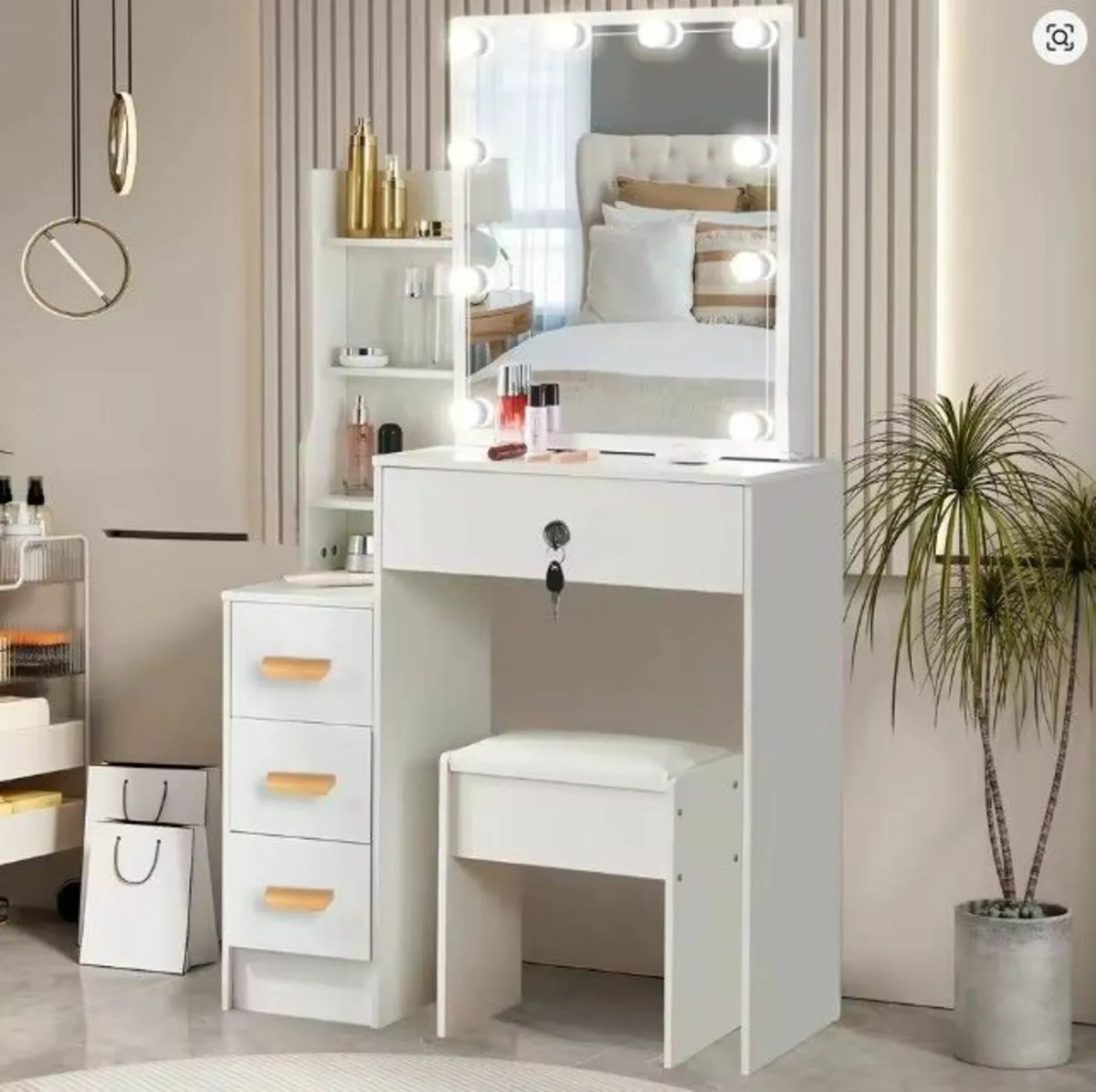 Dressing Table LED with Mirror & Stool - Image 3