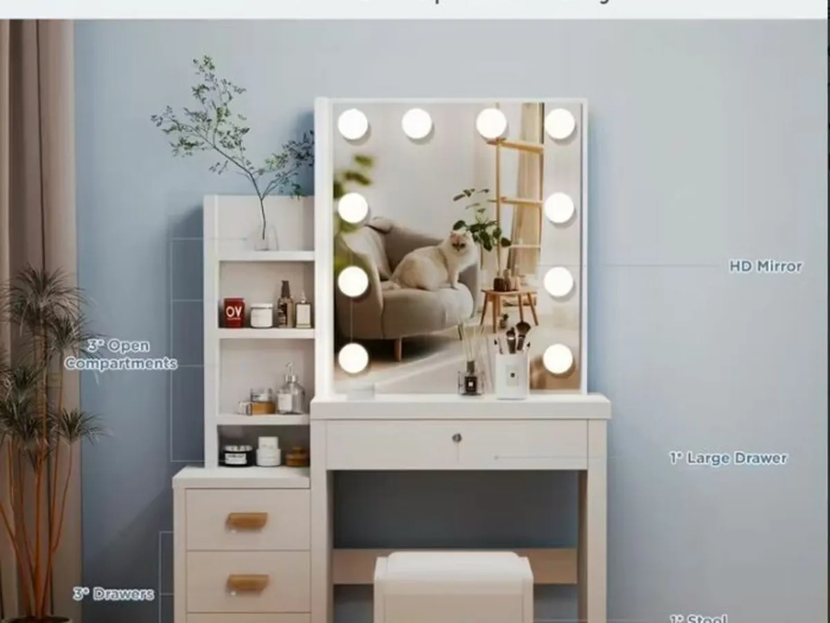 Dressing Table LED with Mirror & Stool - Image 4