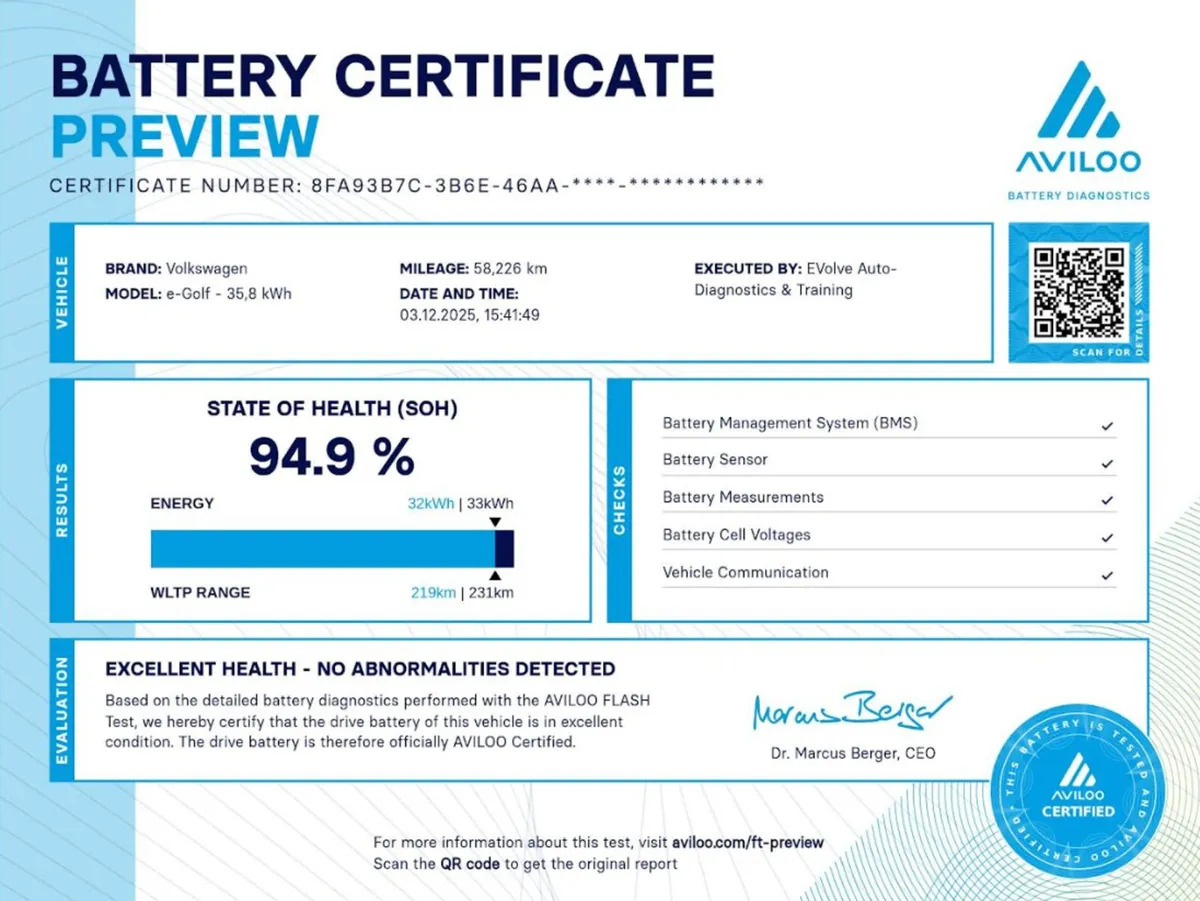 VOLKSWAGEN AUTO E-GOLF 94.9% Battery life - Image 2