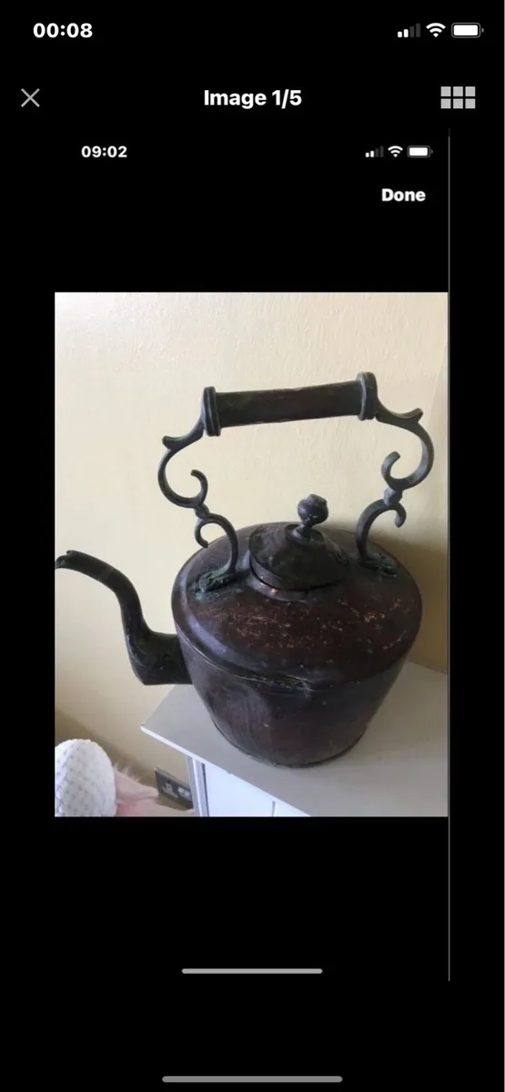 Large Antique Brass & Copper Kettle - Image 1