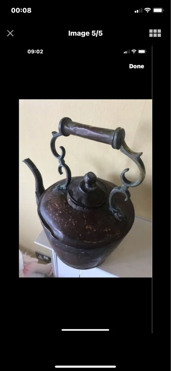 Large Antique Brass & Copper Kettle - Image 4