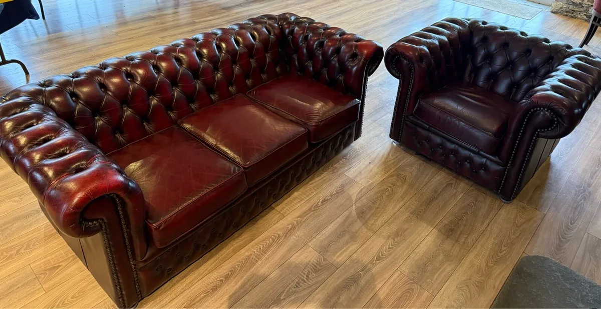 Chesterfield Couch and Chair - Image 1