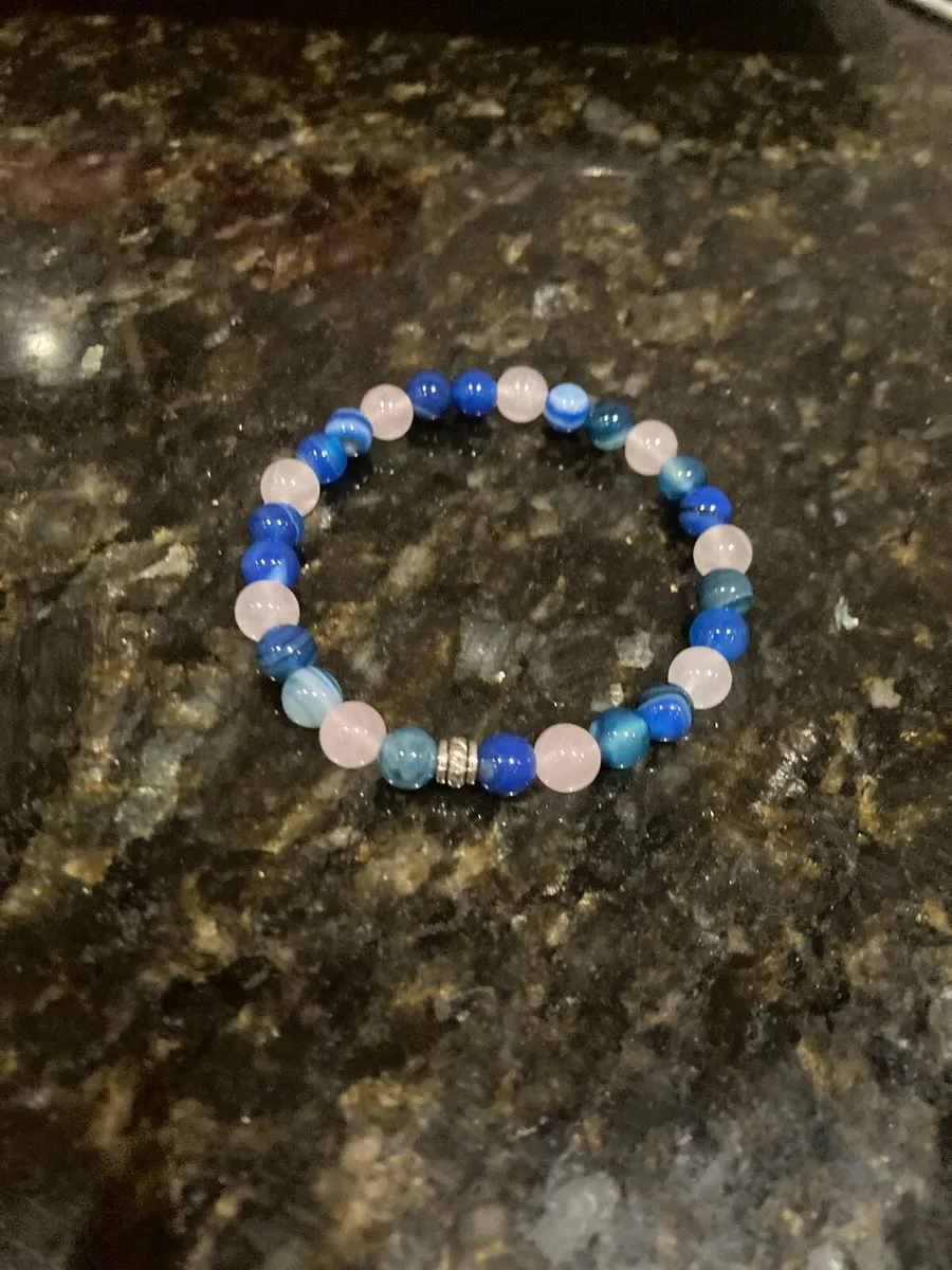 Blue agate and pink quartz bracelet - Image 2