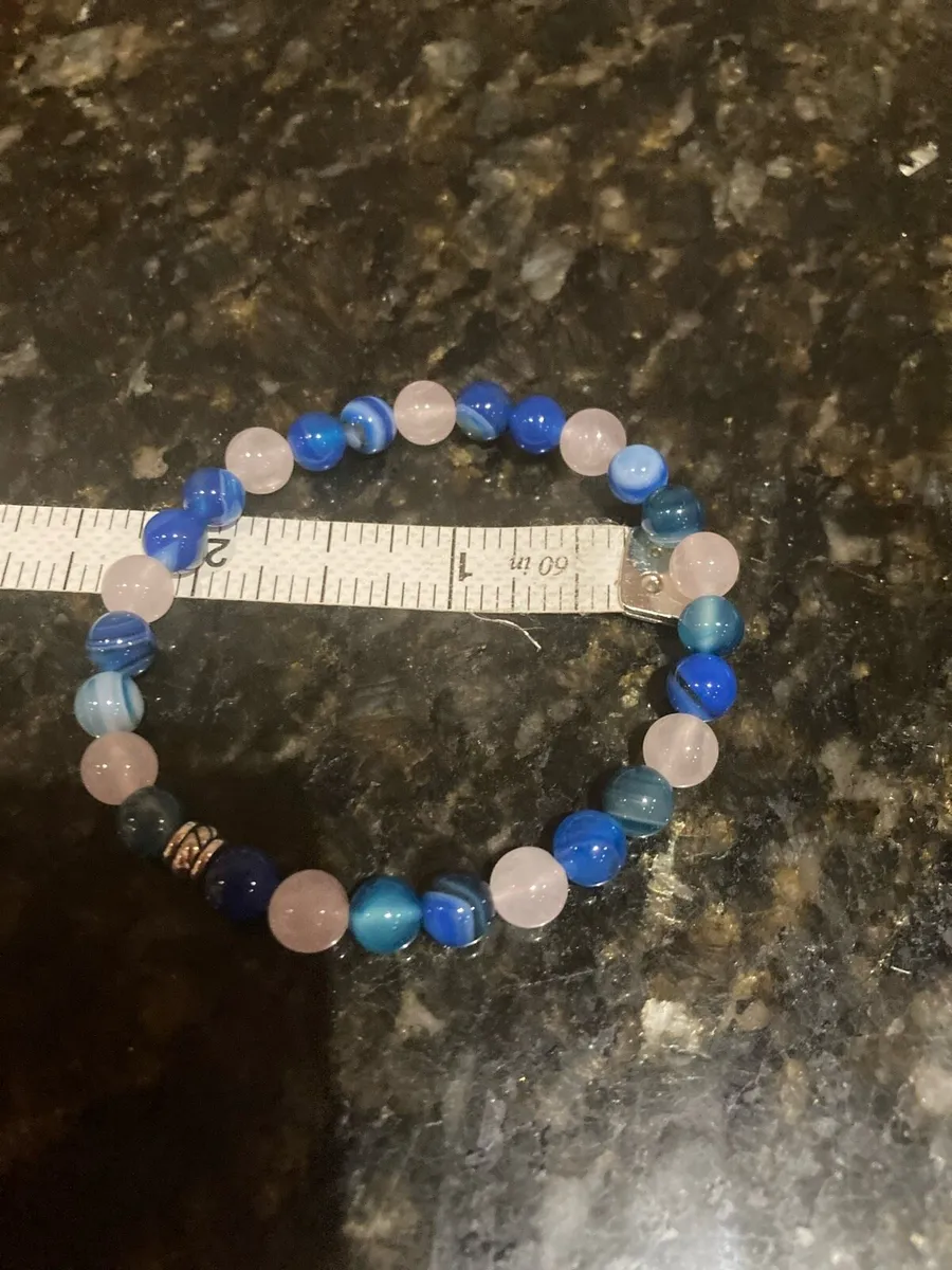 Blue agate and pink quartz bracelet - Image 3