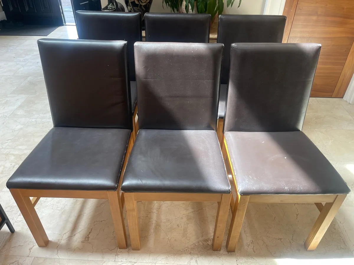 6 x Leather Kitchen Dining Chairs - Can Deliver - Image 1