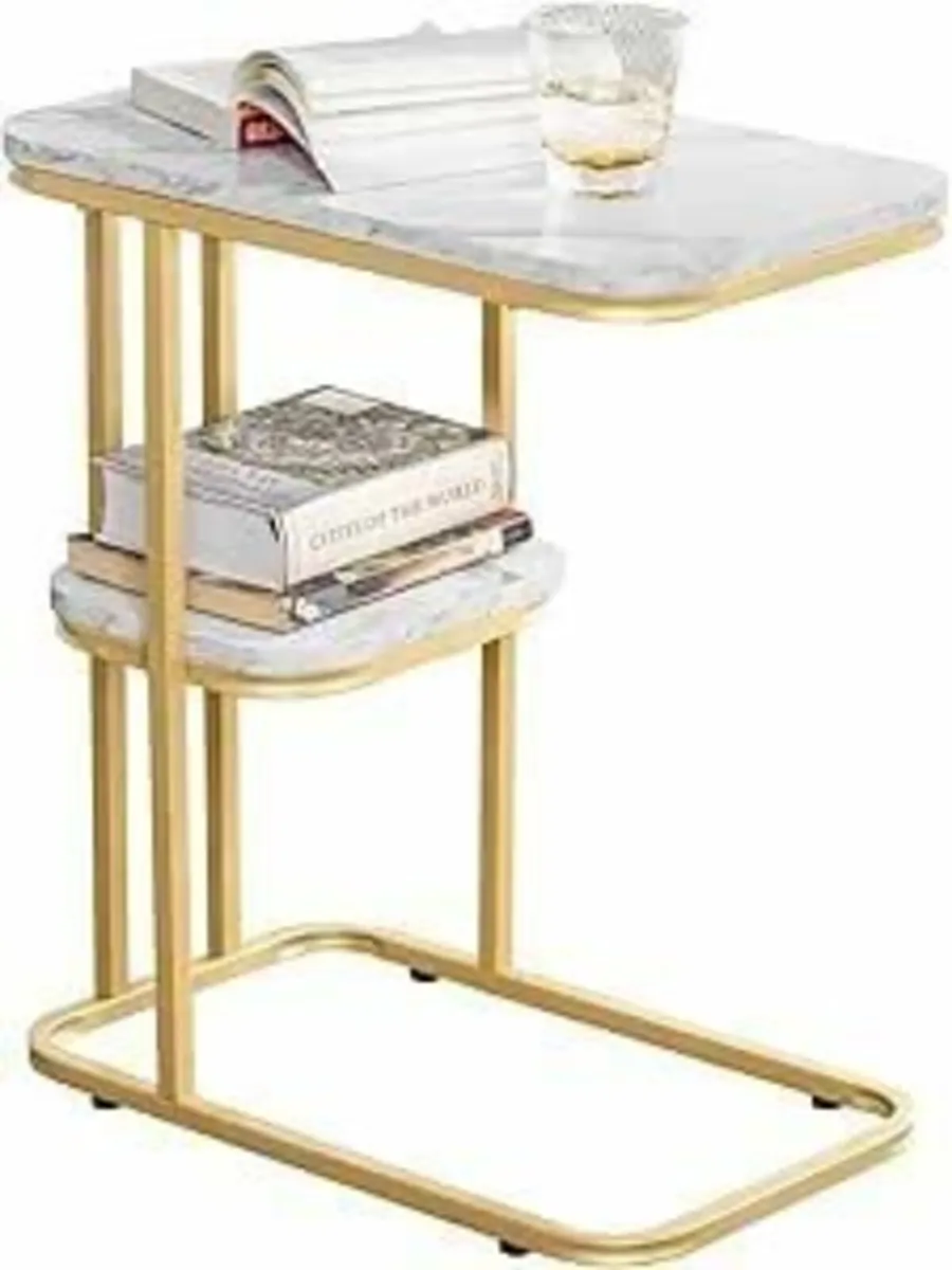 Side Table faux marble with Golden Metal Frame - Image 1