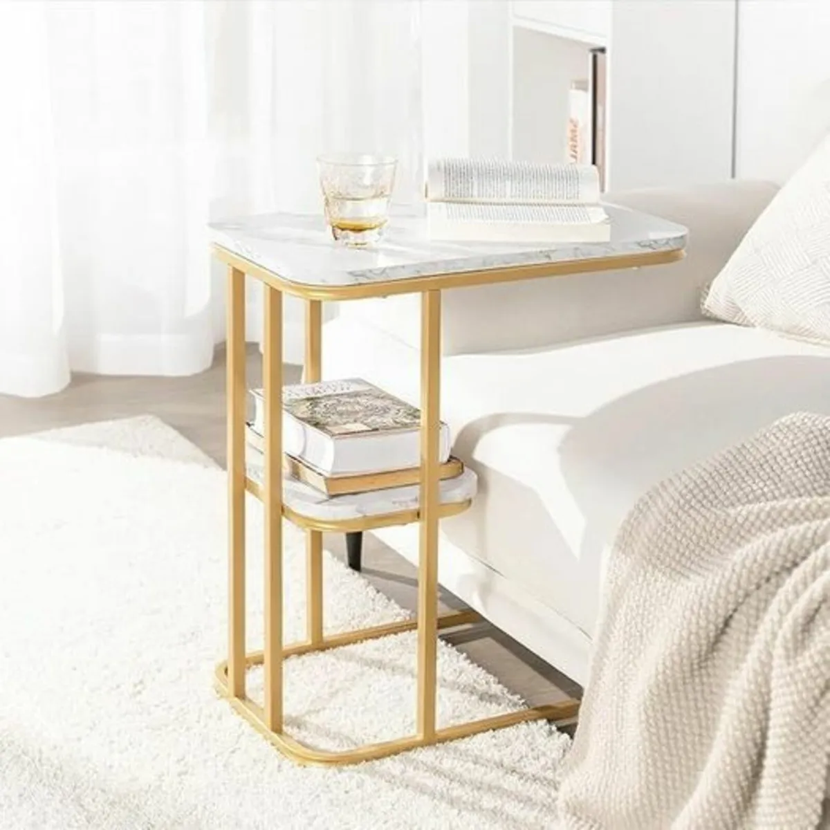 Side Table faux marble with Golden Metal Frame - Image 2