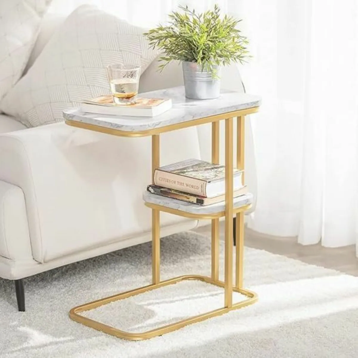 Side Table faux marble with Golden Metal Frame - Image 3
