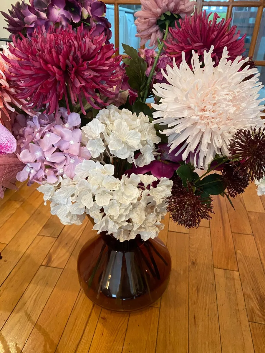 Faux Flowers and Vase - Image 1