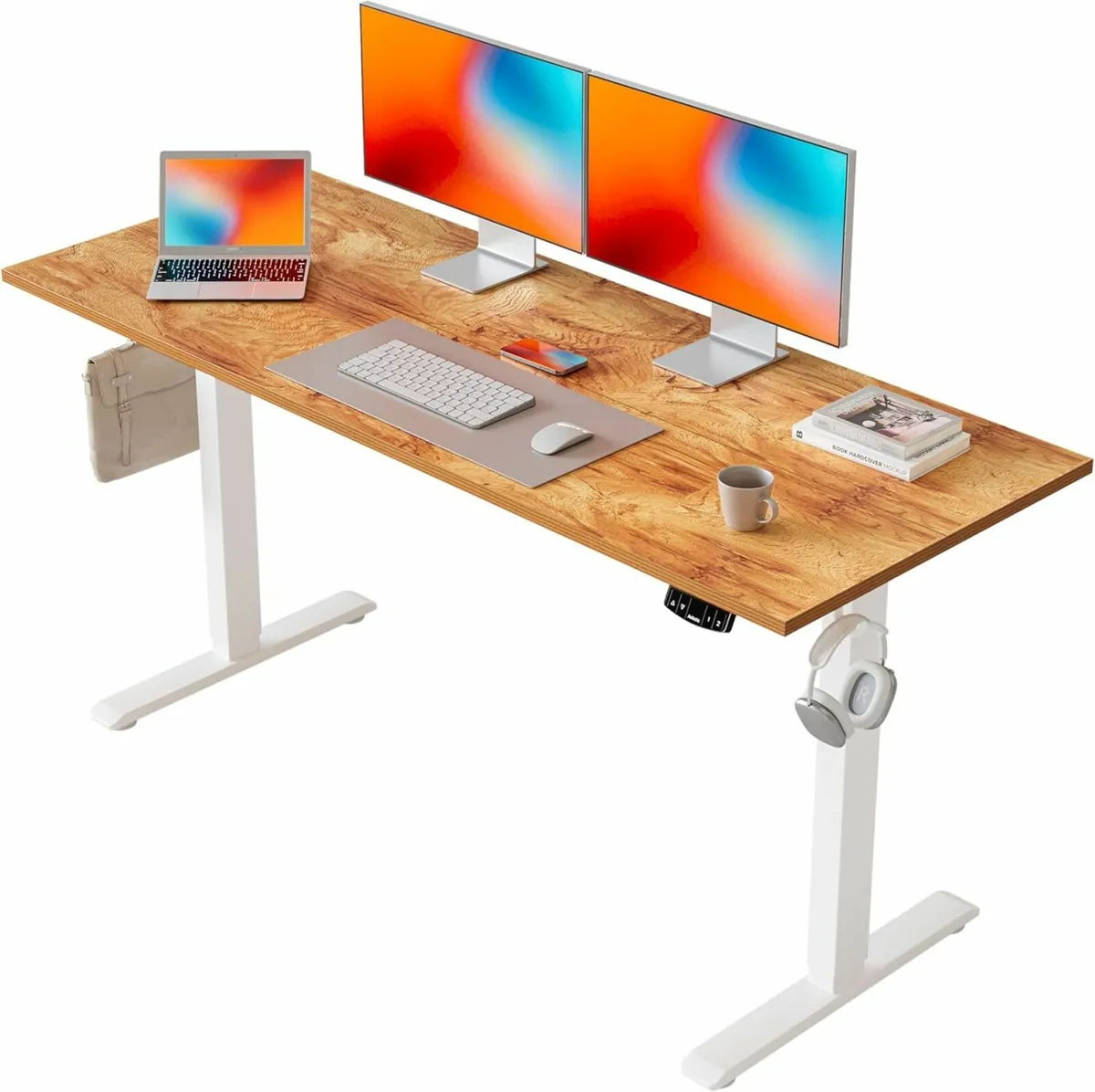Electric Standing Desk, 140 x 60 cm Office Brown - Image 1