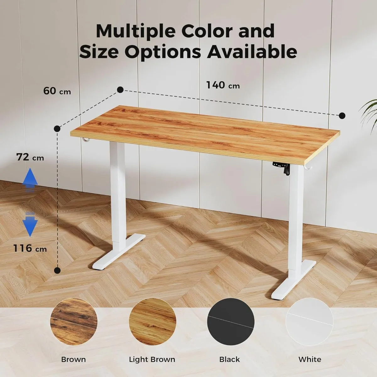 Electric Standing Desk, 140 x 60 cm Office Brown - Image 3