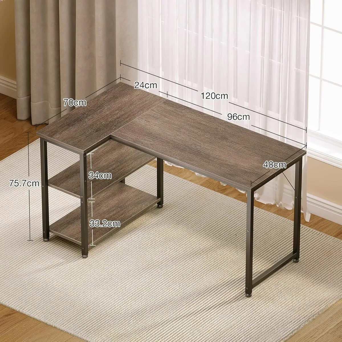 L Shaped Computer Desk Office Storage 120x70 cm - Image 1