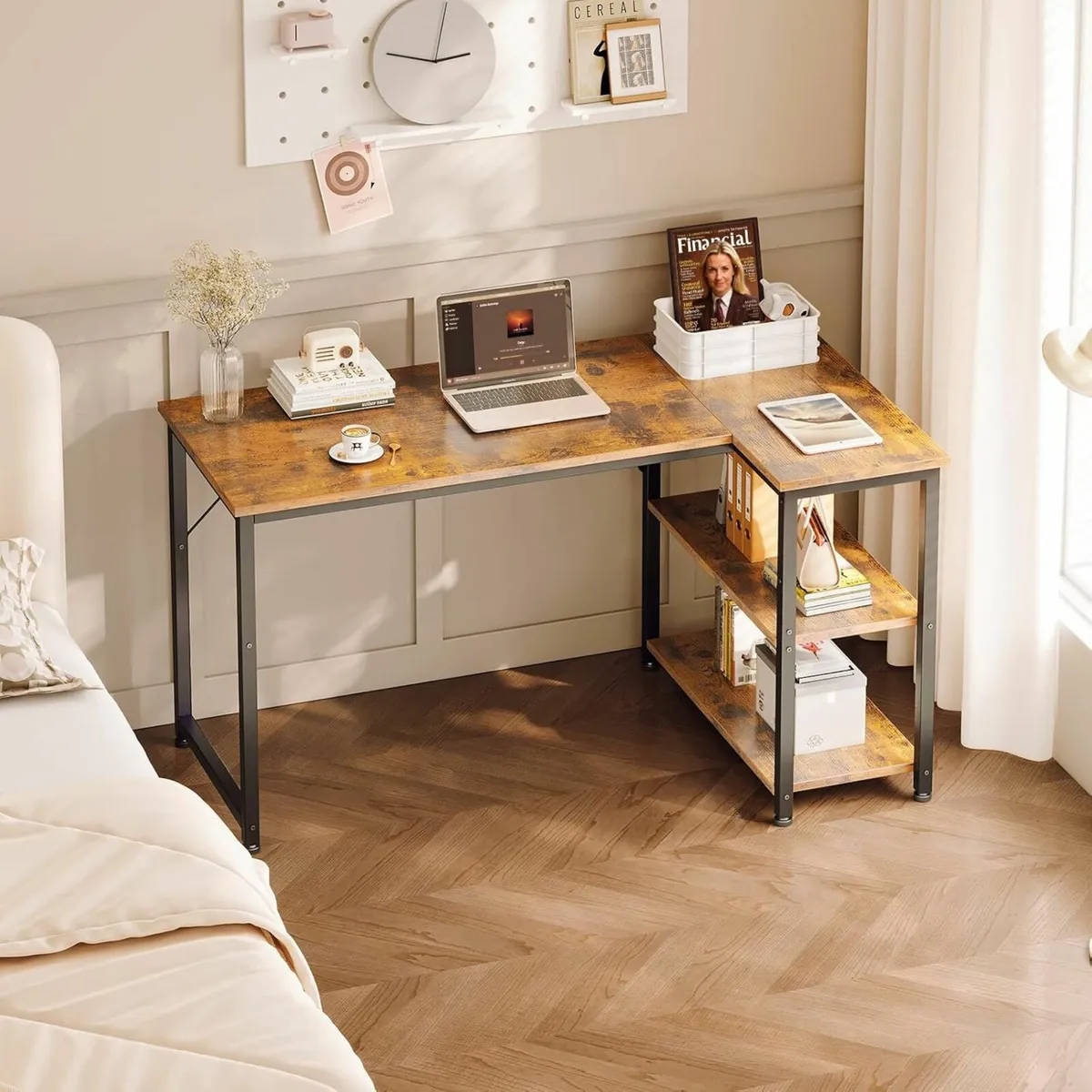 Brown L Shaped Computer Desk Office 120x70 cm - Image 3