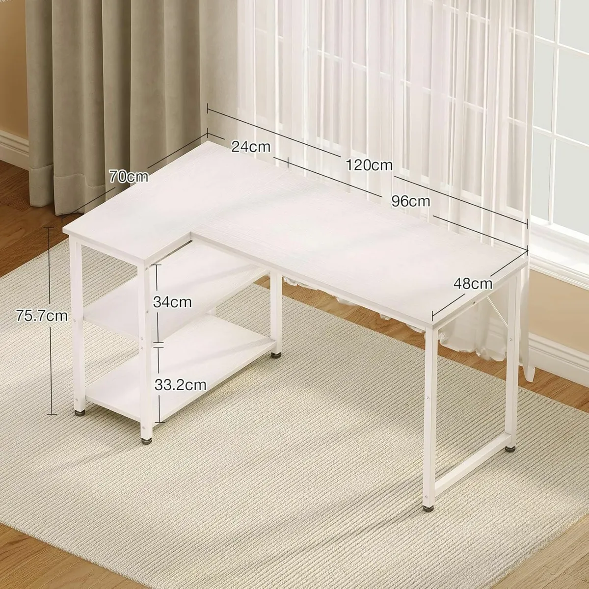 L Shaped Computer Desk, 120x70 cm Office Shelves - Image 3