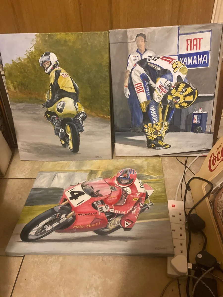 Motor cycle rallying themed paintings free postage