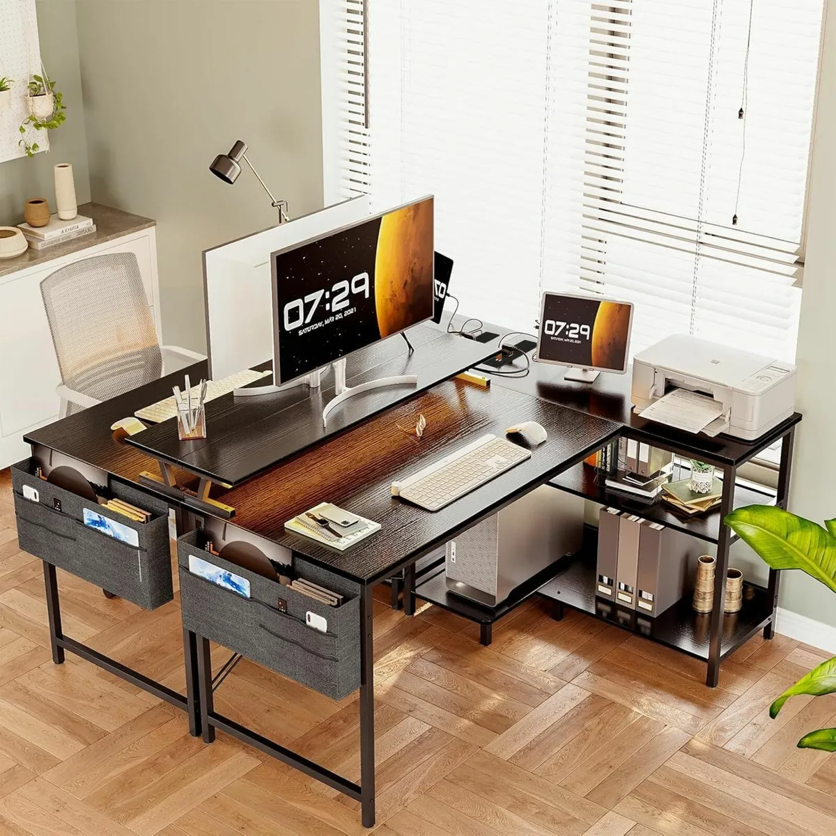 L Shaped Gaming Desk Office LED Lights, 120×80 cm - Image 1