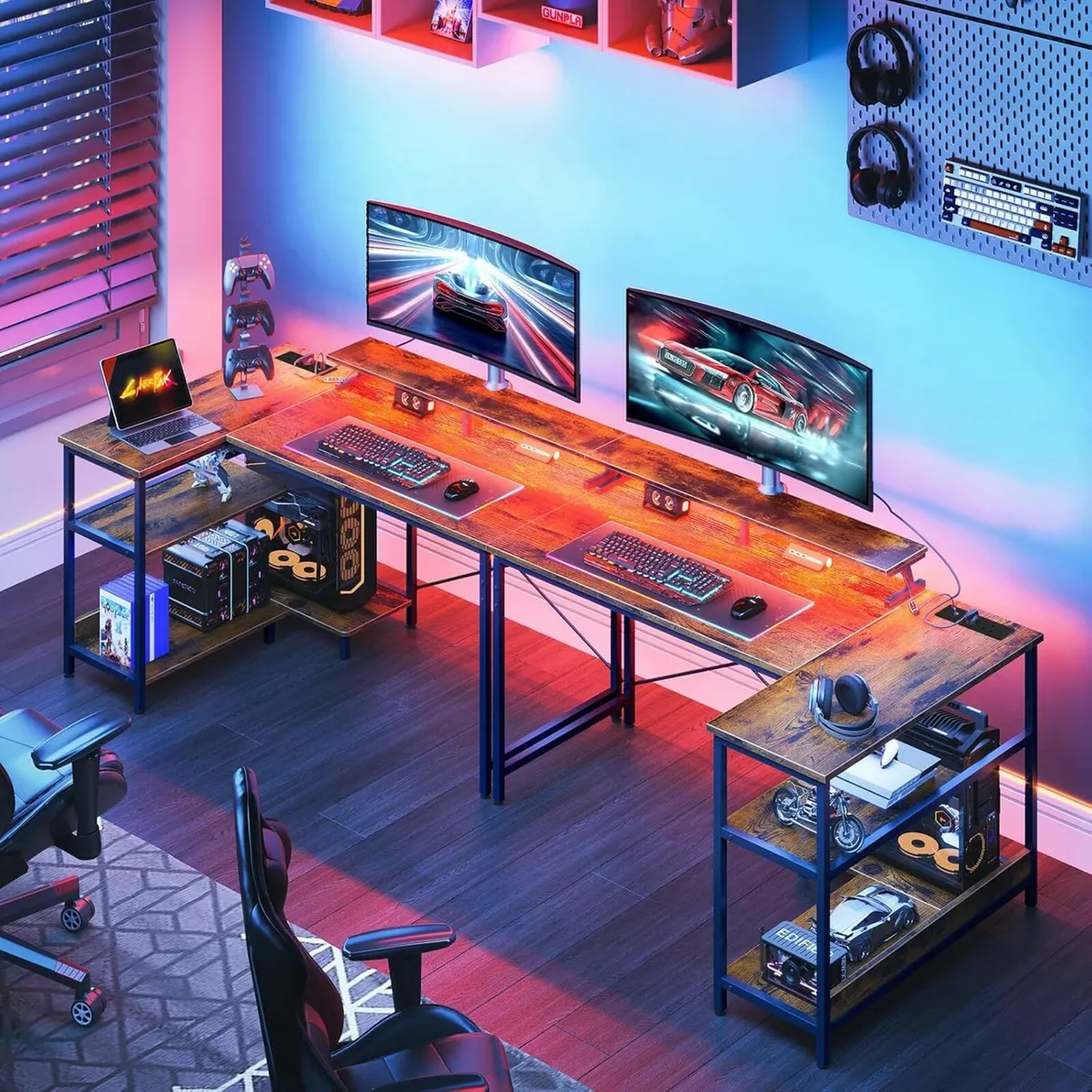 L Shaped Gaming Desk Office LED Lights, 120×80 cm - Image 4