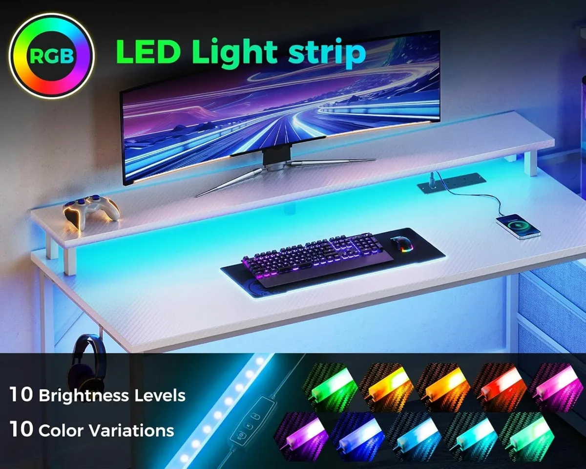 150×50 cm Gaming Office Desk LED Lights Outlet - Image 4