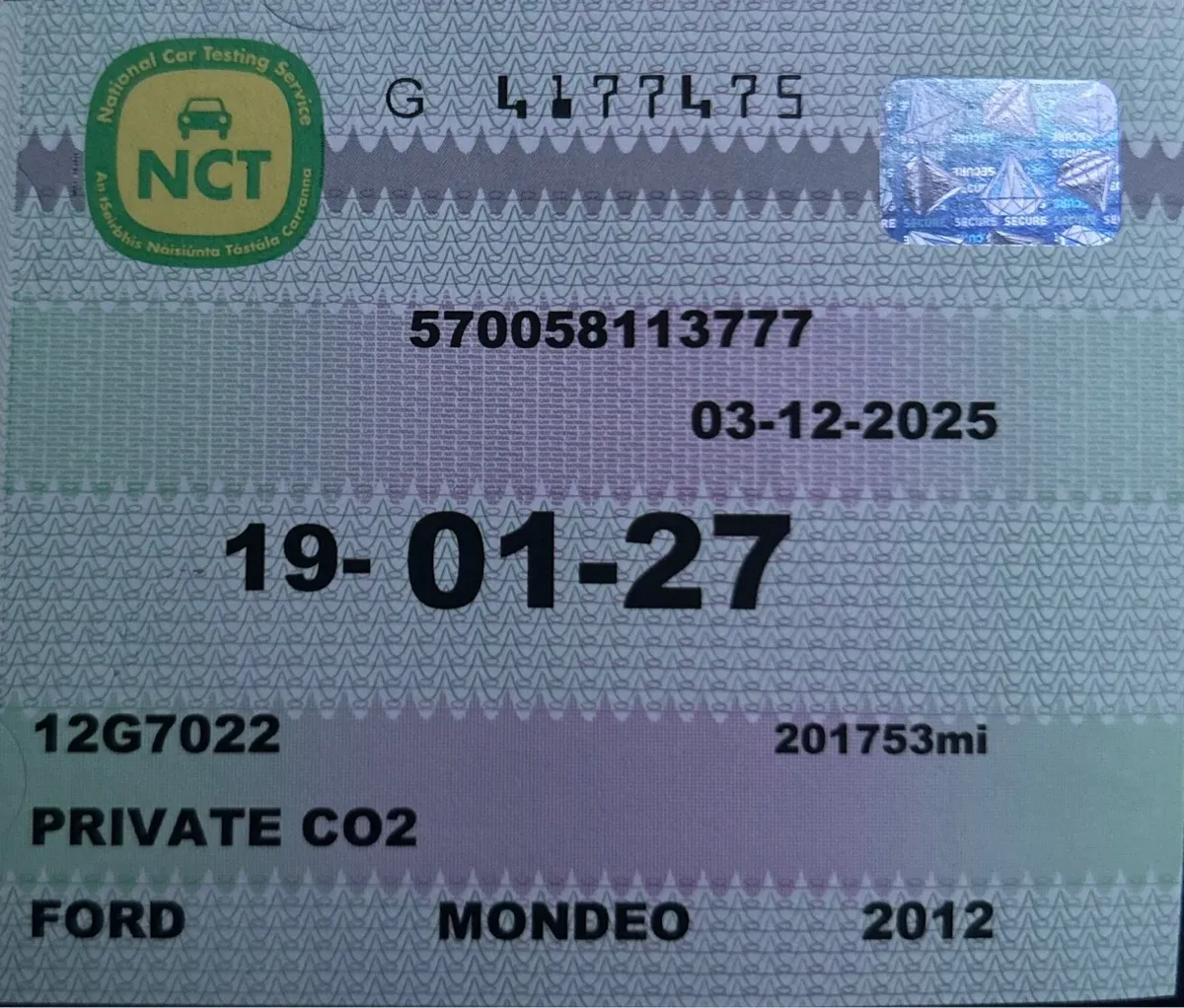 2012 Ford Mondeo - New NCT 1/27 - Image 2