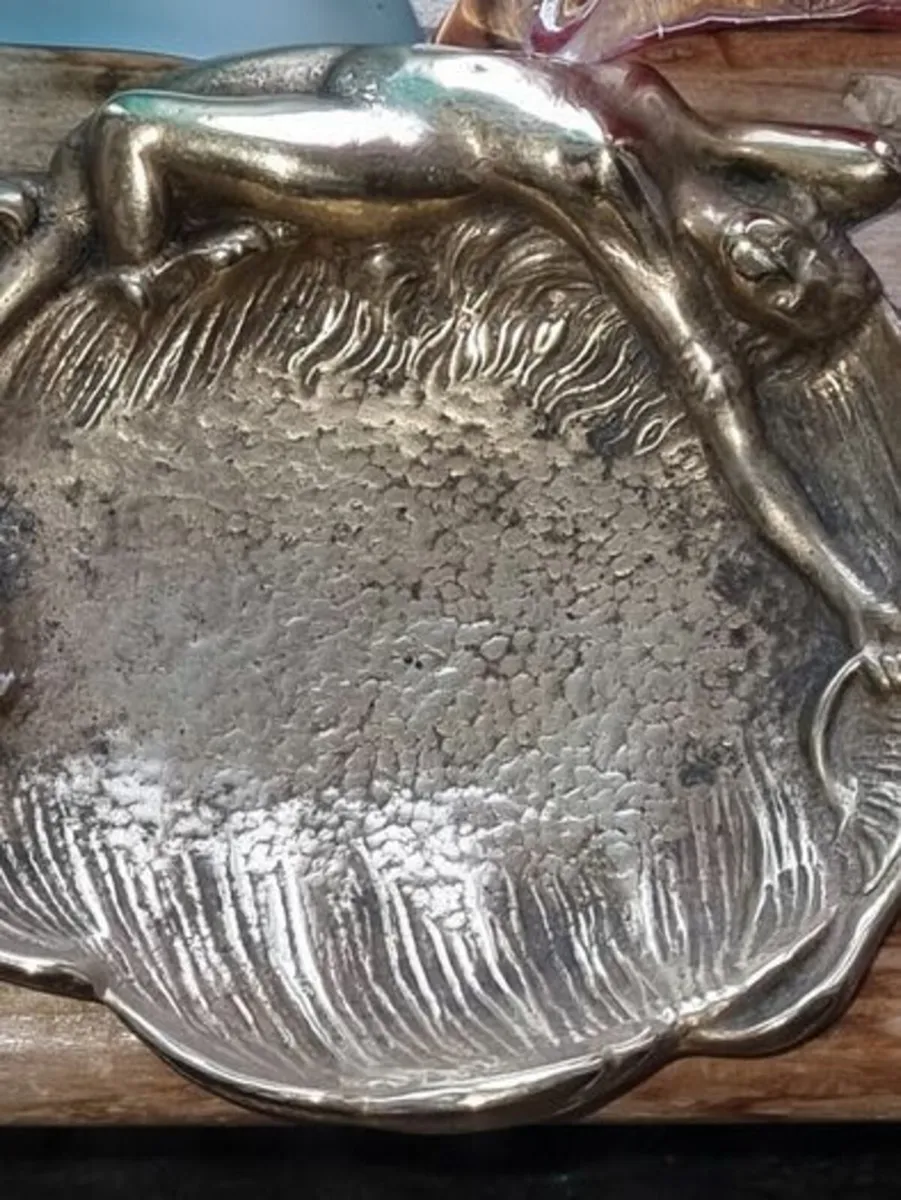 Antique Art Nouveau Cast Brass Naked Lady Ashtray - Image 3