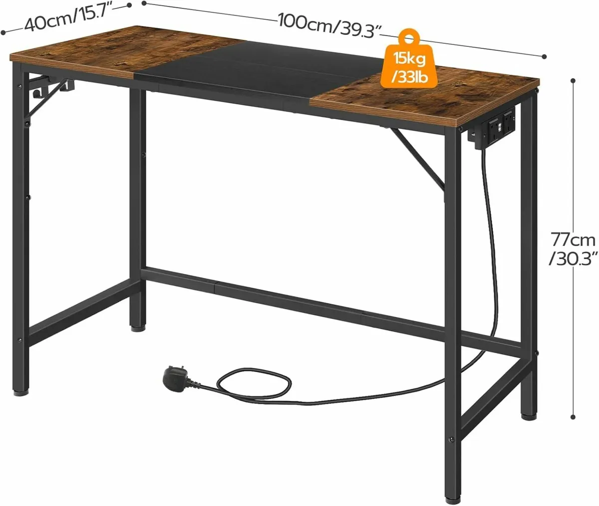Computer Power Outlet Office Gaming Desk 100 cm, - Image 4