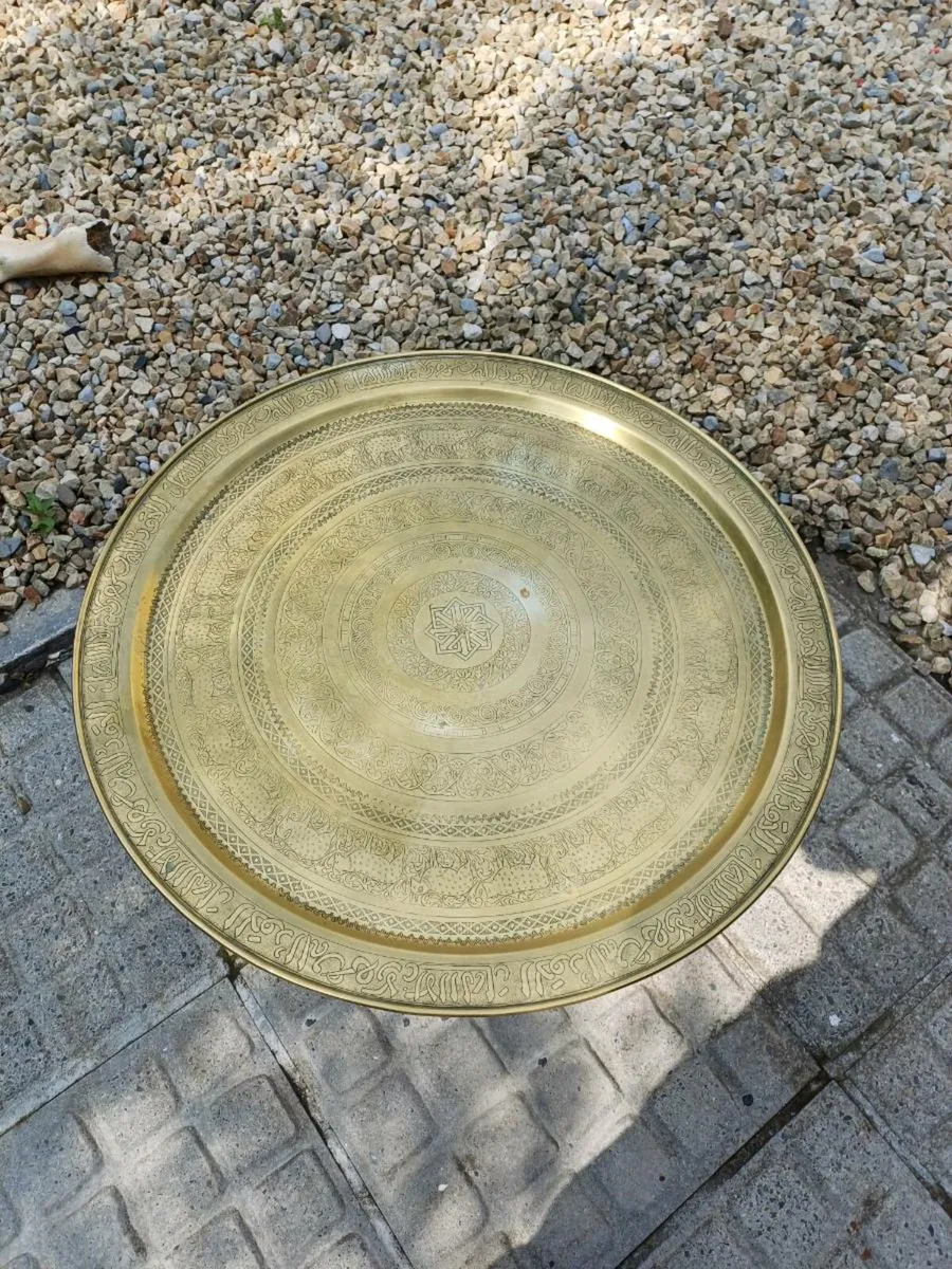 2 Antique Moroccan Brass Tray Tables - Image 3