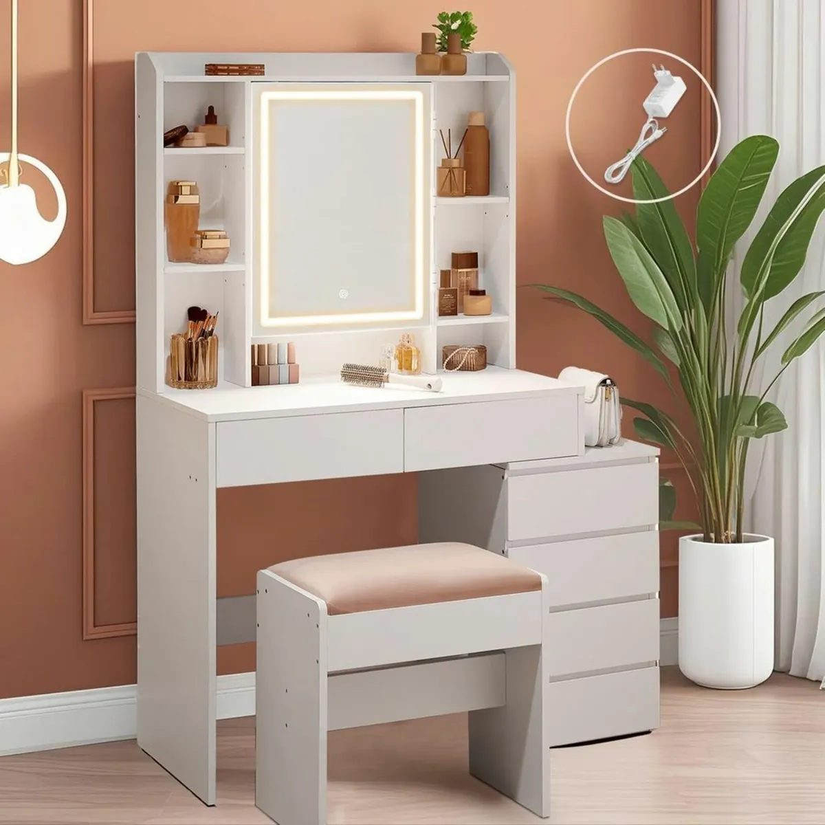 Dressing table with LED lighting and drawers - Image 1