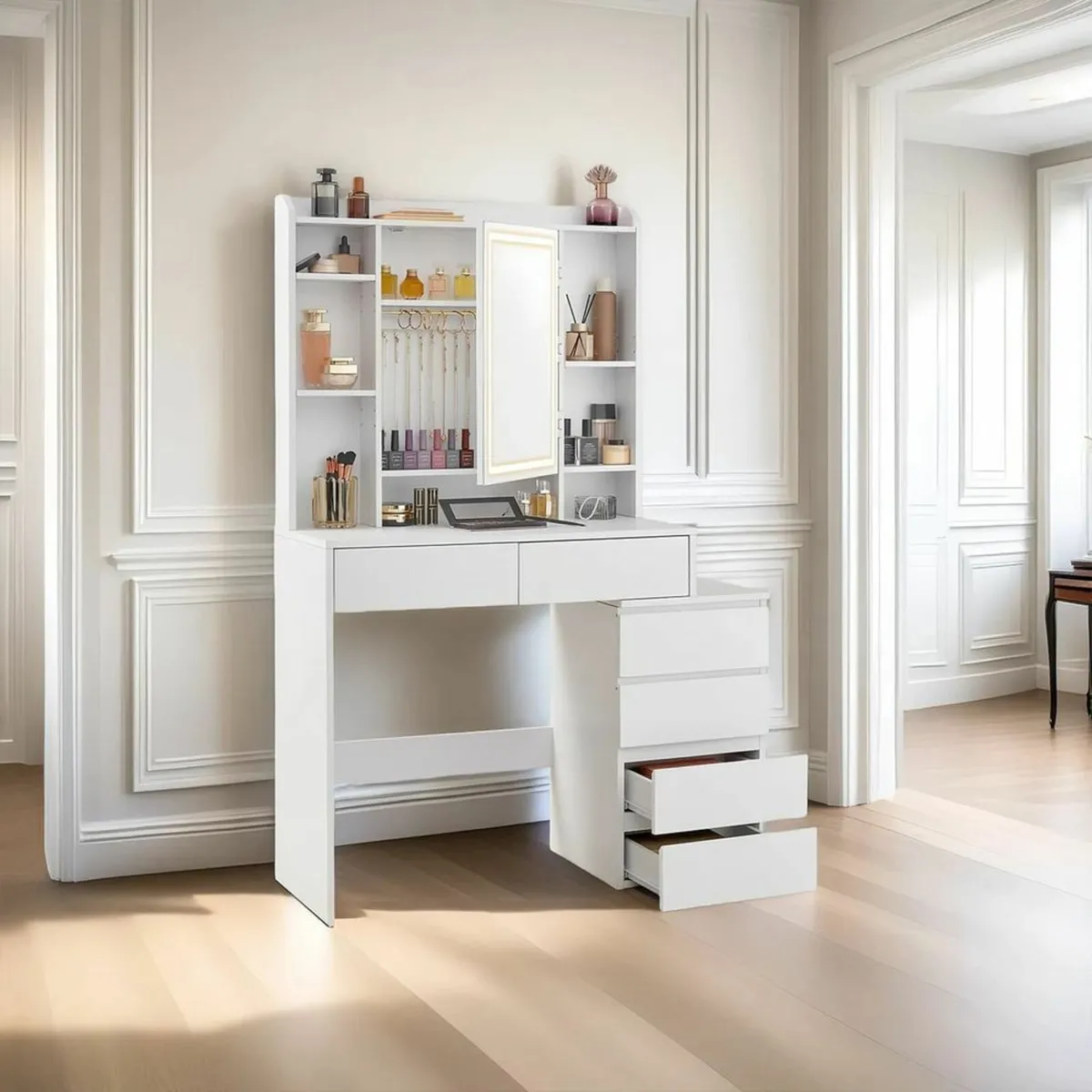 Dressing table with LED lighting and drawers - Image 2