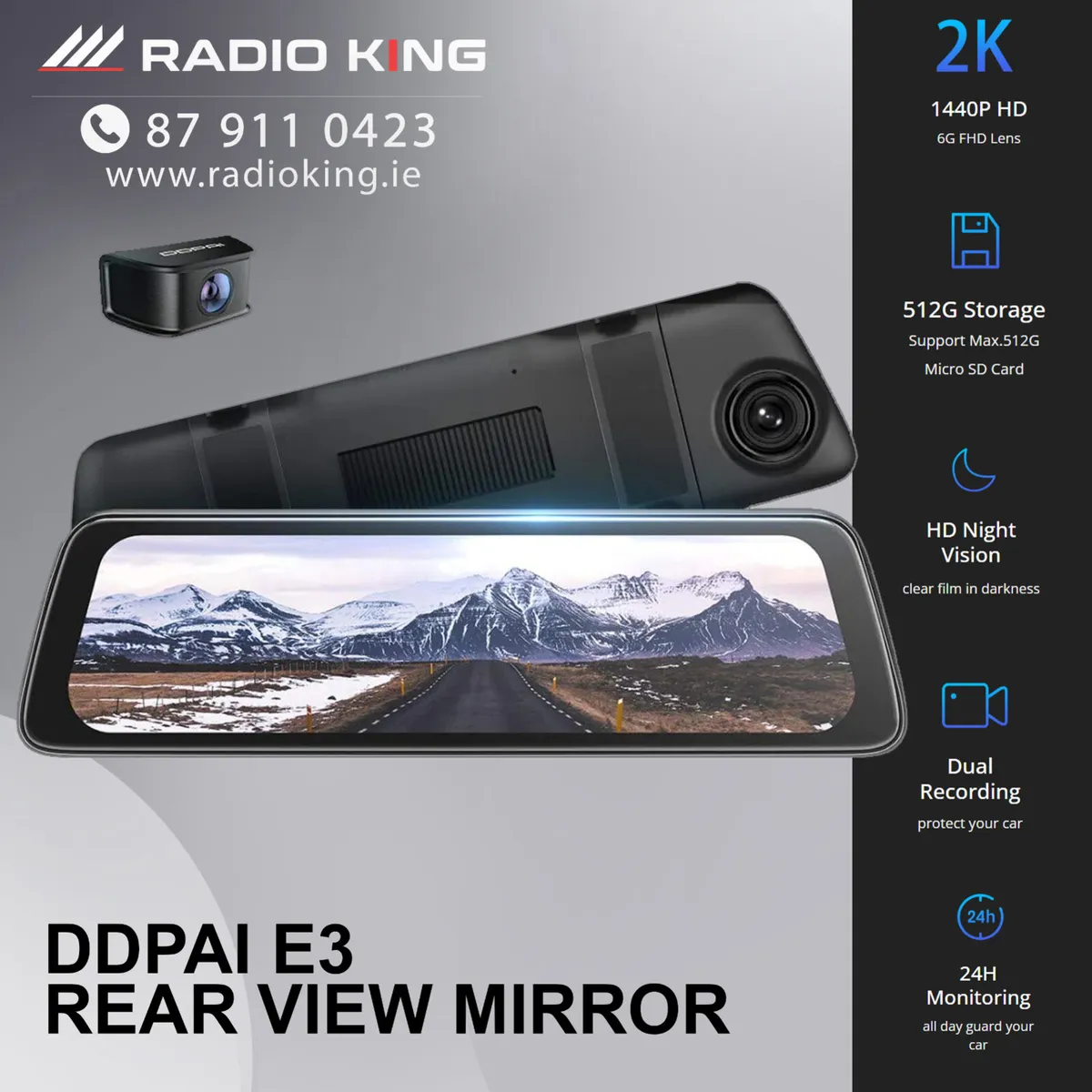 MIRROR DASH CAM WITH REVERSE - OPTIONAL INSTALL - Image 1