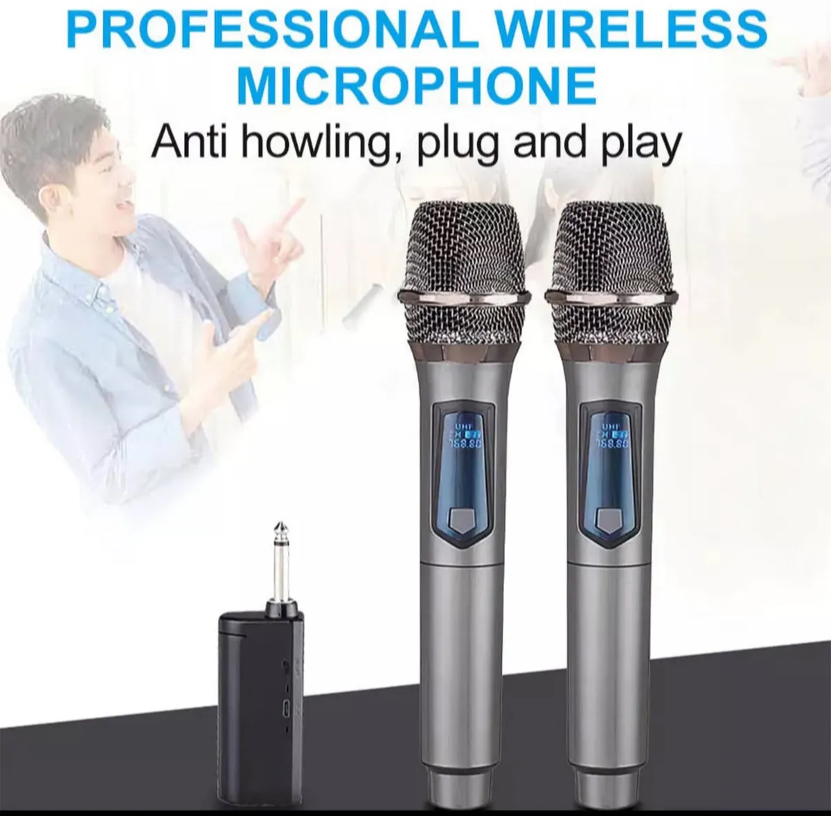 2 x Wireless Microphones UHF Rechargeable - Image 2