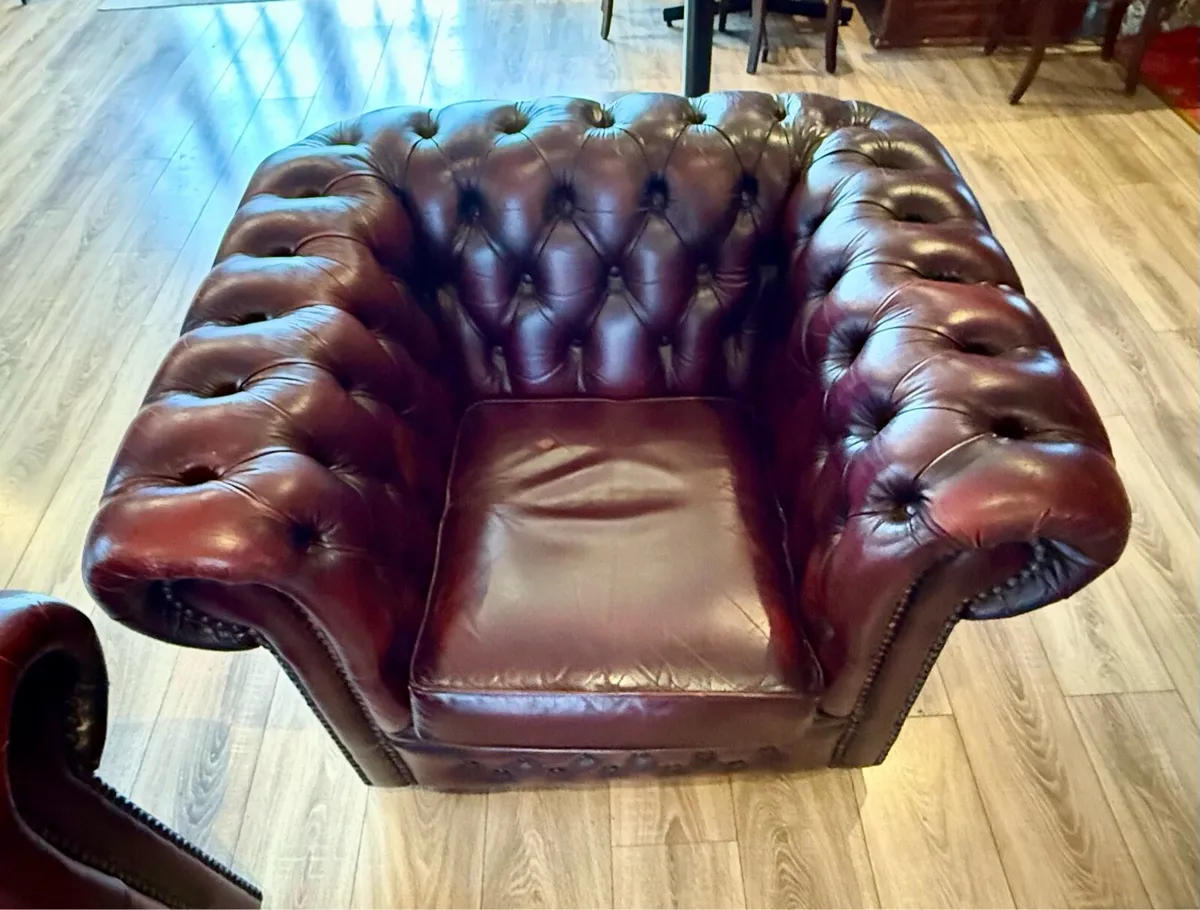 Chesterfield Couch and Chair - Image 2