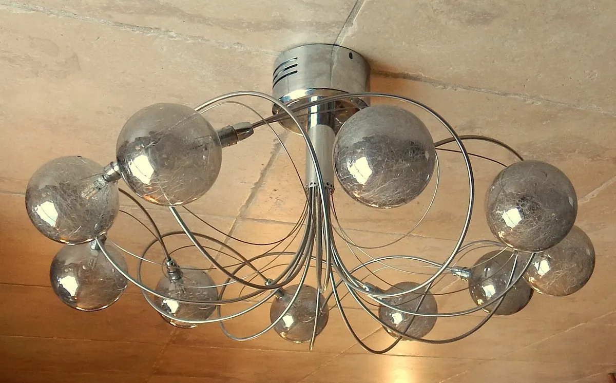 Chrome & Glass Ceiling Light, with Bracket - Image 1