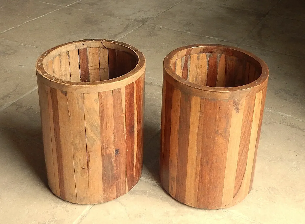 Pair of Vintage Handmade Wood Planters - Image 1