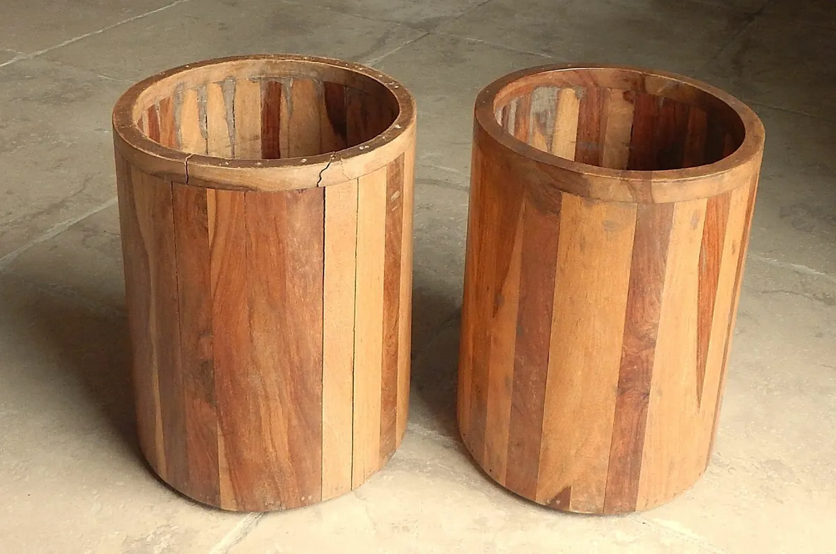 Pair of Vintage Handmade Wood Planters - Image 2