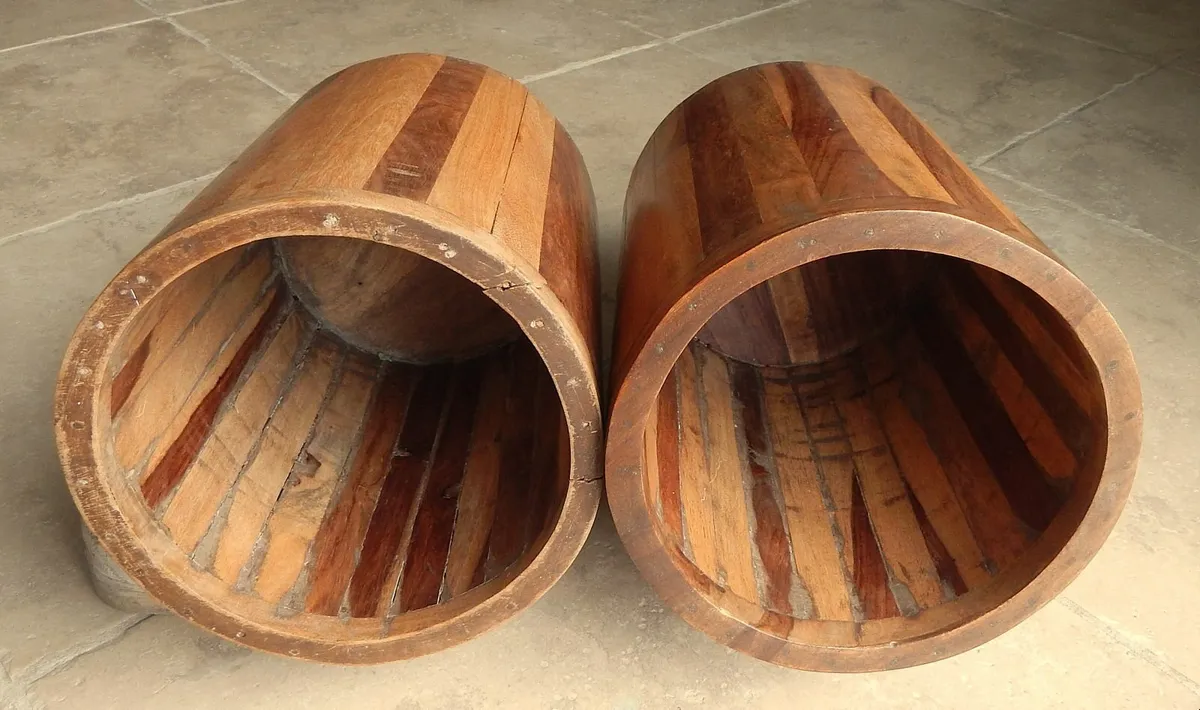 Pair of Vintage Handmade Wood Planters - Image 3