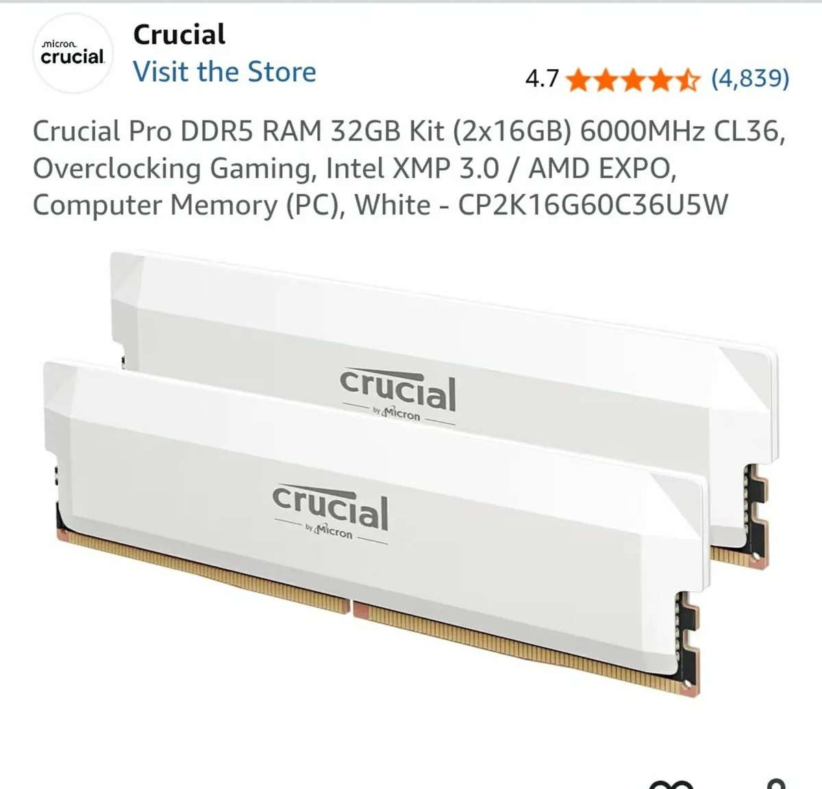 Crucial Pro DDR5 RAM 32GB Kit (2x16GB) 6000MHz - Image 1