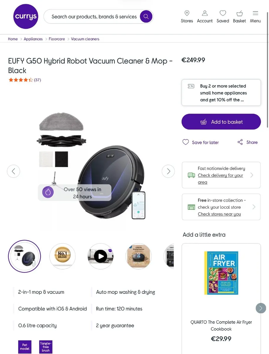 EUFY G50 Hybrid Robot Vacuum Cleaner and Mop-Black - Image 2