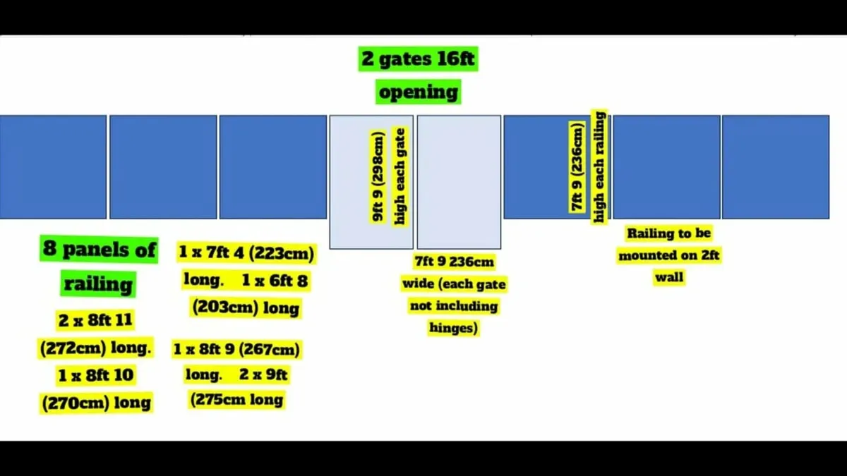 16ft wide gates, 9ft 9 high &170ft of railings - Image 2