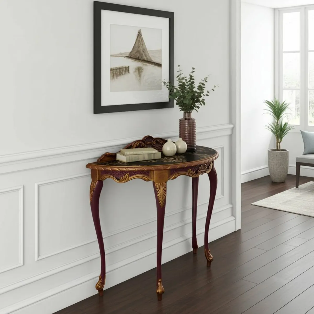 Imperial Plum & Gold Demi-Lune Console Table - Image 2