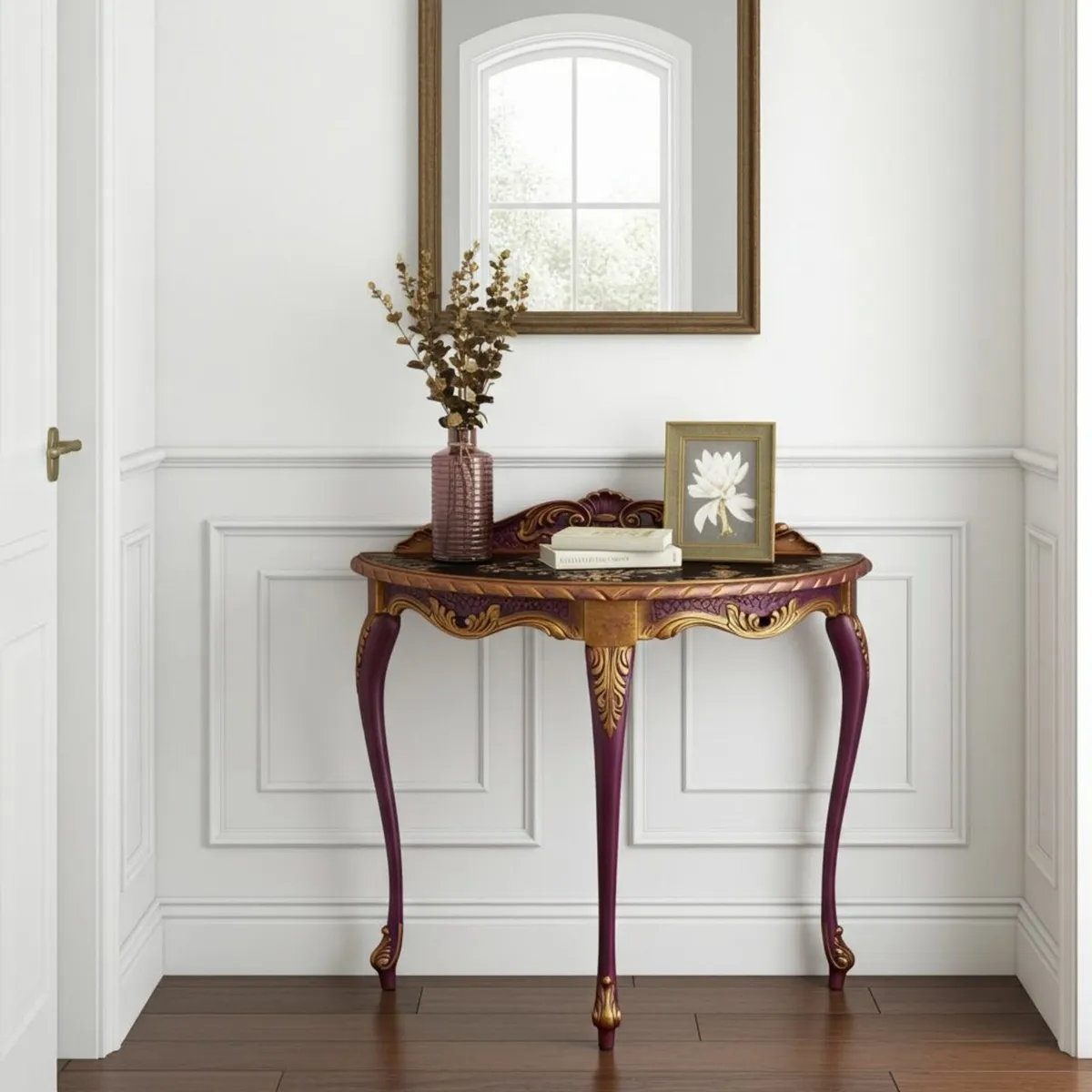 Imperial Plum & Gold Demi-Lune Console Table - Image 1