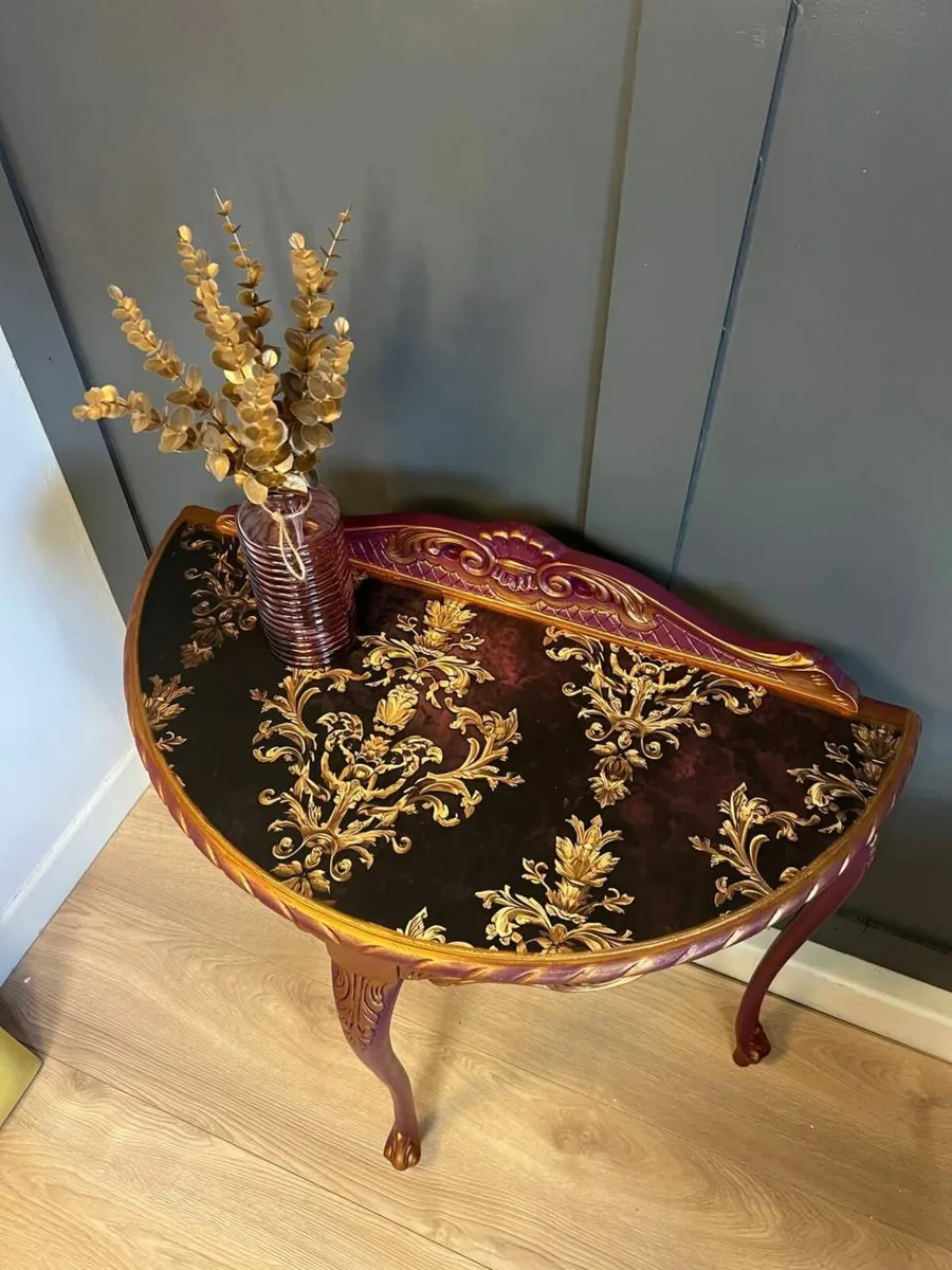 Imperial Plum & Gold Demi-Lune Console Table - Image 4