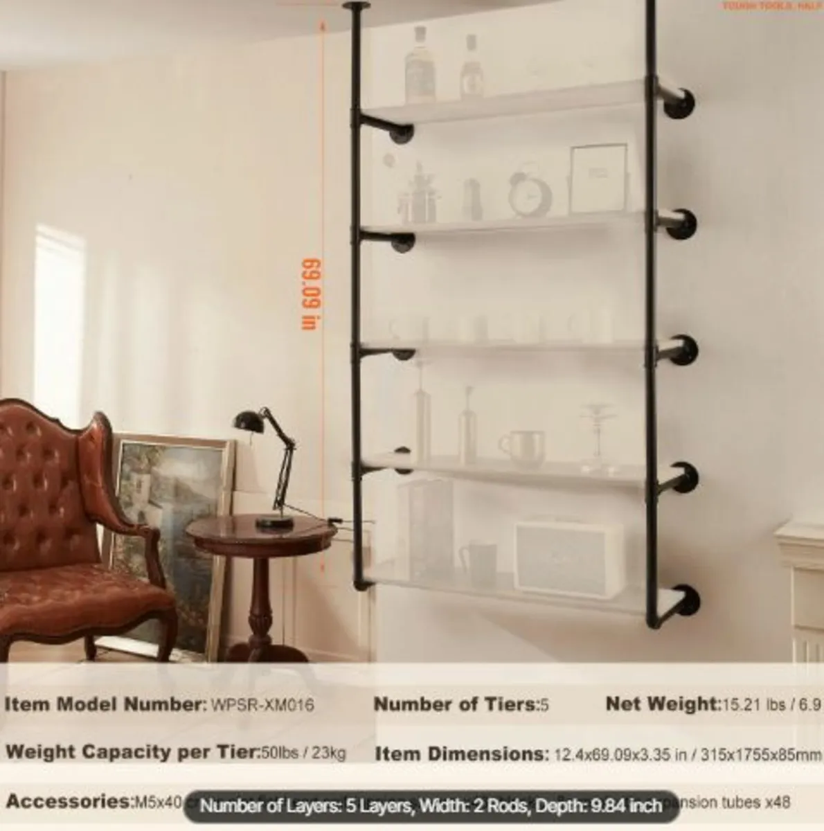 Industrial Pipe Shelf 5 Tier 2PCS 25 cm W Wall - Image 4