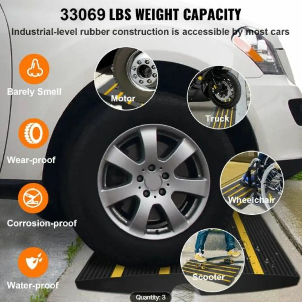 Curb Ramp Rubber Driveway Ramp 3 Pack 2.6"Rise 15T - Image 3
