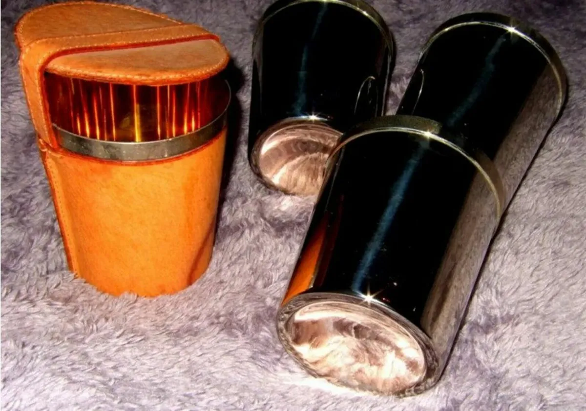 Vintage Harrods Stirrup Cups & Leather Case - Image 1