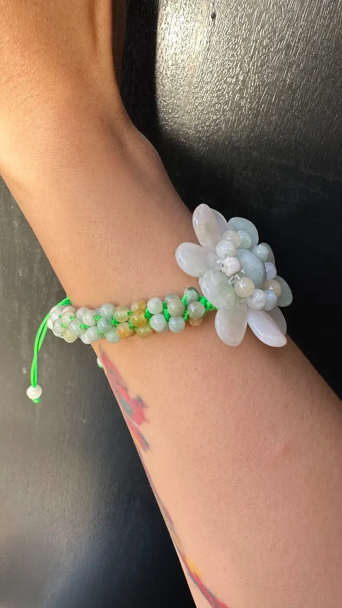 Handmade Floral Jadeite bracelet (grade A) - Image 2