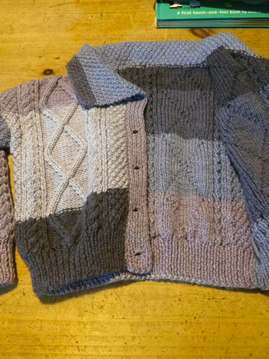 Boys Handkitted Aran Cardigan. Newly knitted. Of s - Image 3