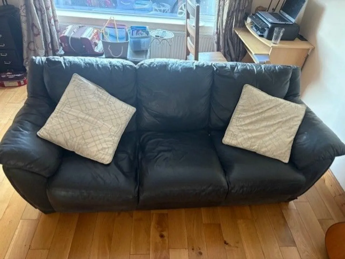 Large Black Leather 3 seater  Couch FREE - Image 1