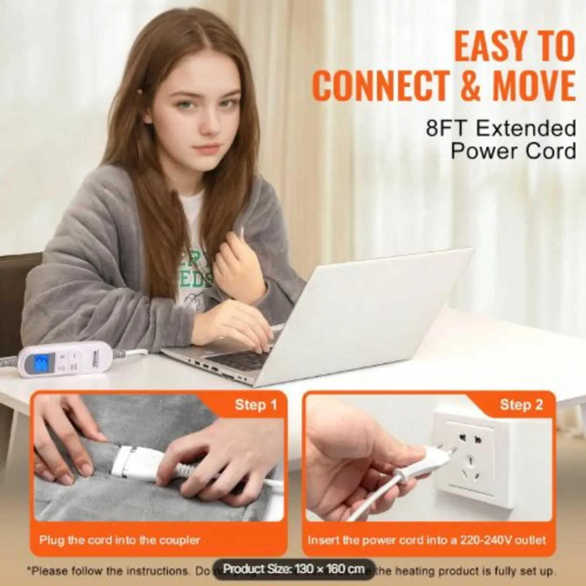 Heated Blanket, 130 x 160 cm Electric Throw Soft - Image 4